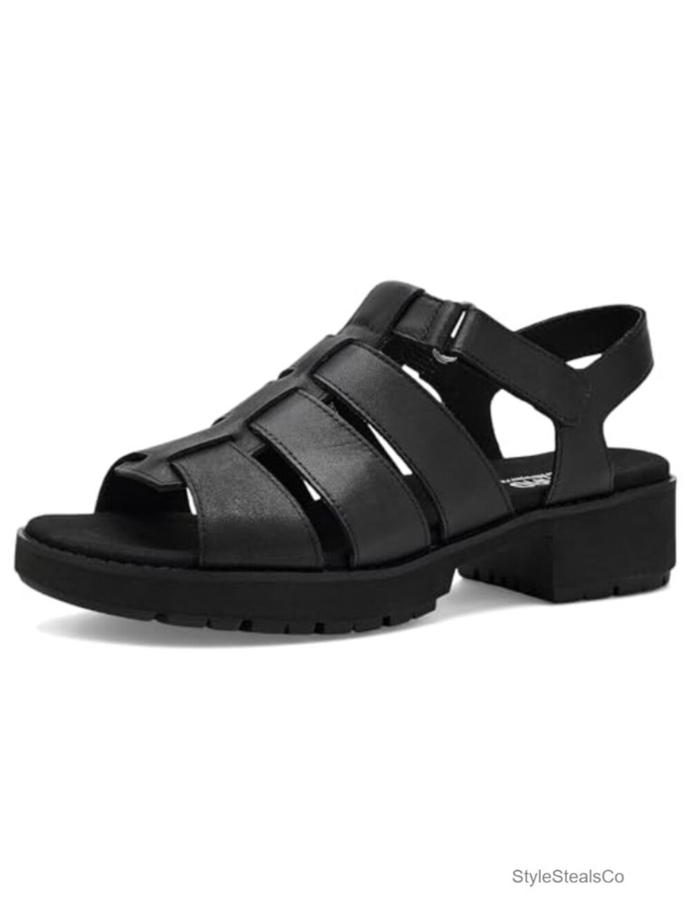 Fisherman Sandals Leather Block Heel Hook & Loop Comfort
